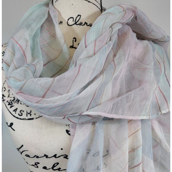 Women's Lightweight Accessory Scarf Teal Pink‎ Tassel Stripe - Set of 2 - Picture 3 of 6